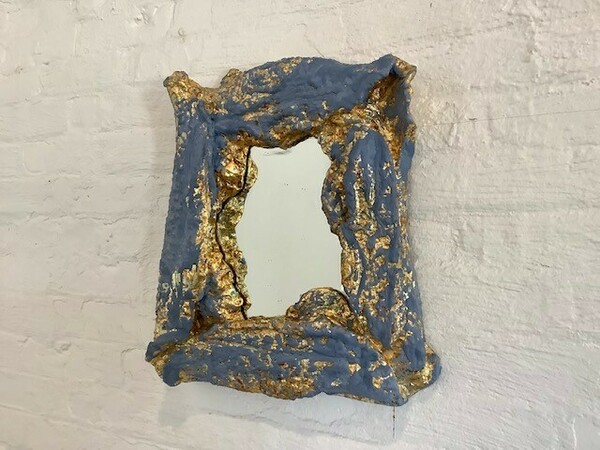 Yolande Milan Batteau, Blue Gesso Gold Leaf Mirror, 2022